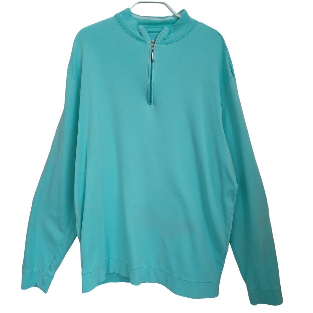 Peter Millar Mens XL Turquoise 100% Pima Cotton‎ Quarter Zip Pullover Sweater